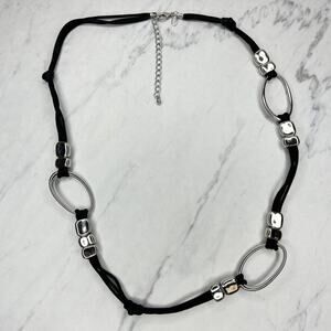 Chico's Black Cord and Silver Tone Necklace